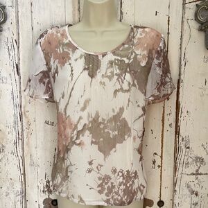 Jacques Vert Size 12 Euro 40 Woman's Pink Taupe Ivory Eggplant Beaded Blouse Top